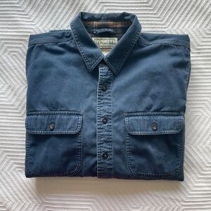 L.L. Bean Men's M Denim Long Sleeve Button Up Shacket VTG Plaid Flannel Lined